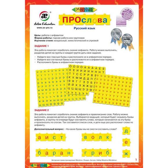 Обучающий конструктор Morphun Upper & Lower Case Letter Russia «WORDPHUN ПРОслова» Русский язык, 306